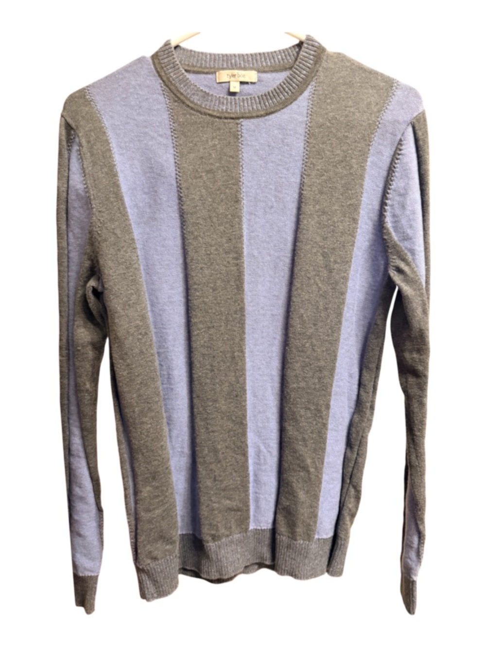 Tyler Boe Men's Crewneck Sweater in Gray and Lavender Stripes